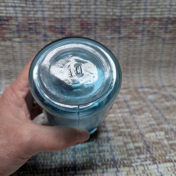 Vintage 1923-1933 Ball Perfect Mason Jar 10 Blue Glass Jar Zinc Lid Quart - Picture 5 of 9